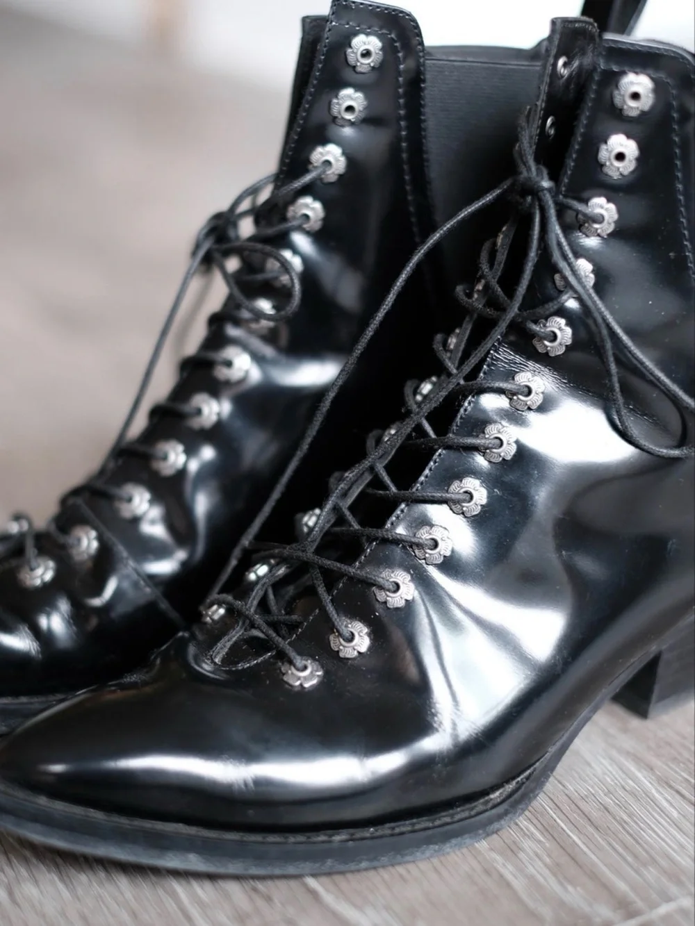 Coach Black Leather Lace-Up Ankle Boots